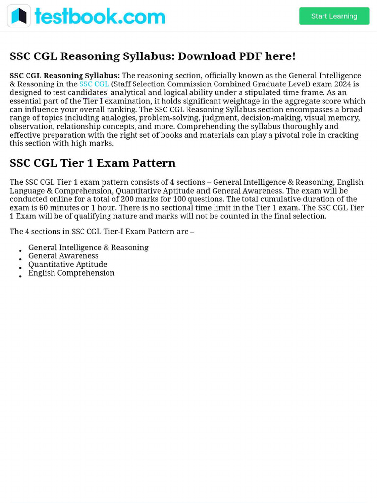 SSC CGL Reasoning Syllabus - Download PDF Here! | PDF