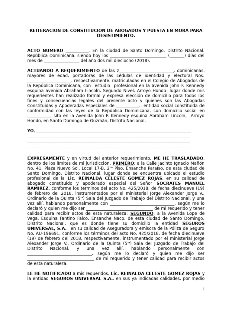 REITERACION DE CONSTITUCION DE ABOGADOS y Desistimiento | PDF ...
