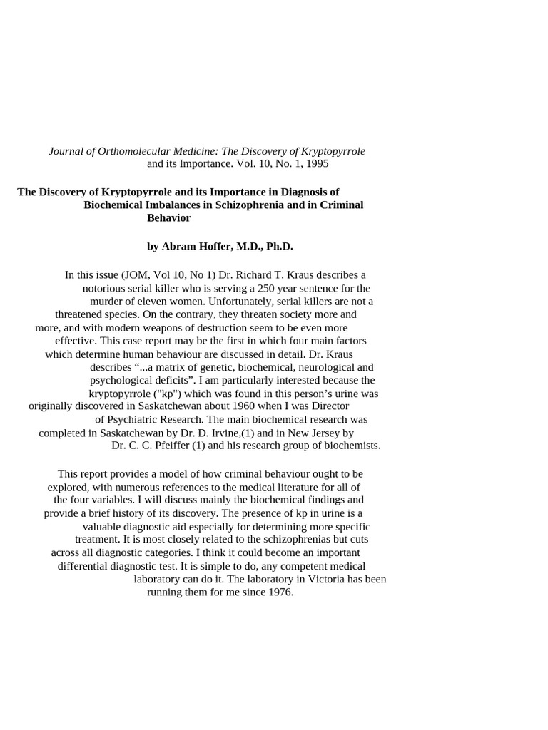 Kryptopyrrole's Role in Schizophrenia Diagnosis | PDF | Schizophrenia ...
