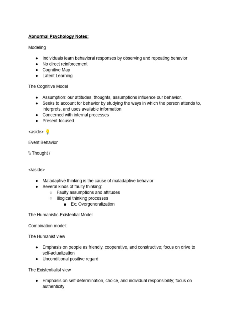 Abnormal Psychology Models Overview | PDF | Abnormal Psychology | Thought
