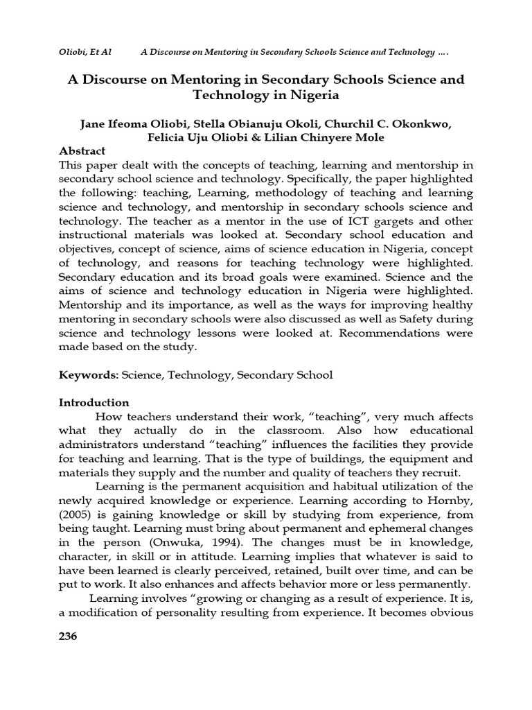 Mentoring in Nigeria's Secondary Science | PDF | Mentorship | Teachers