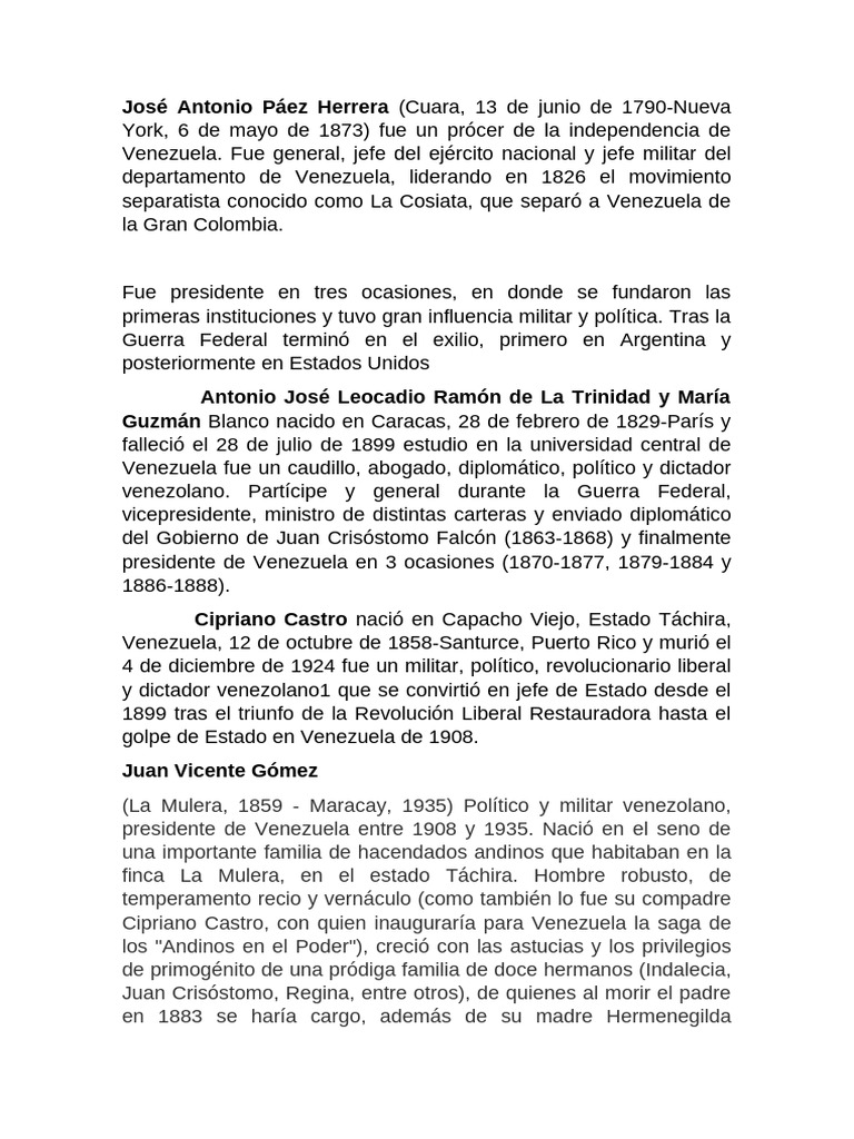 Líderes Venezolanos del Siglo XIX y XX | PDF | Venezuela