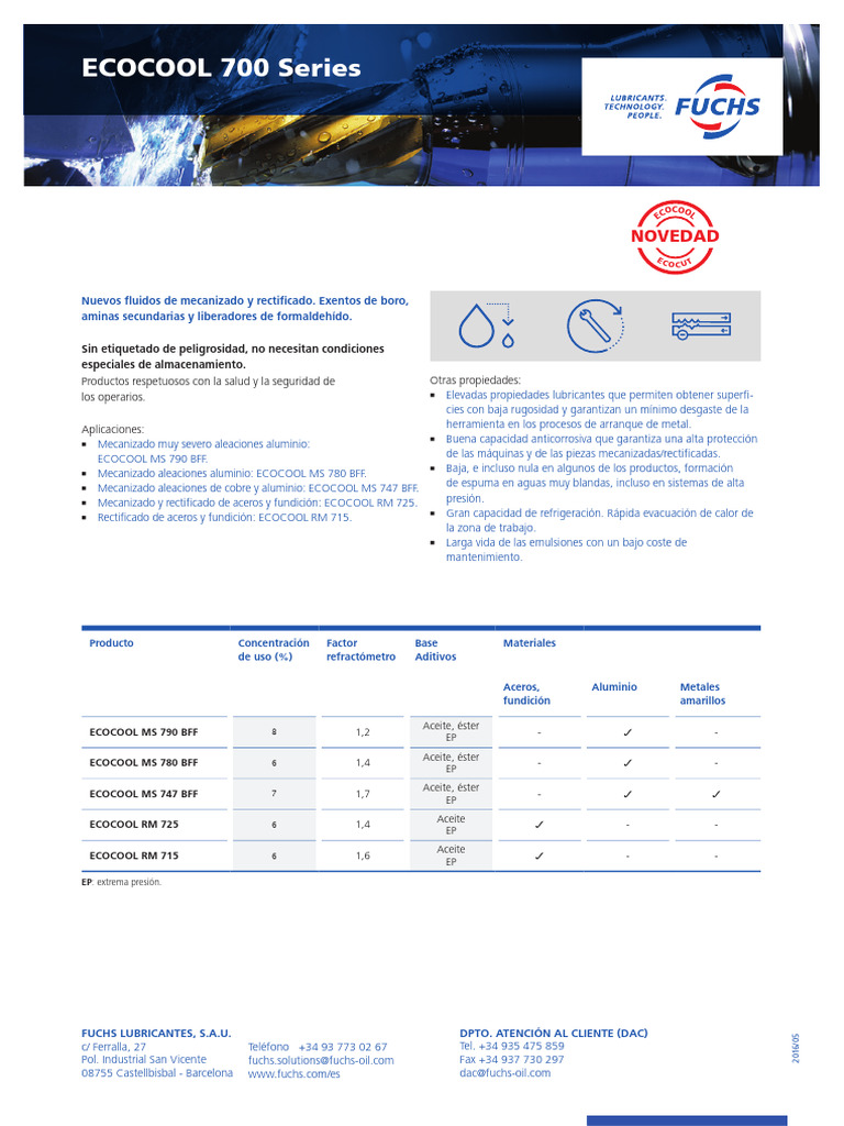 Fluidos de Mecanizado ECOCOOL 700 Series | PDF | Aluminio | Mecanizado