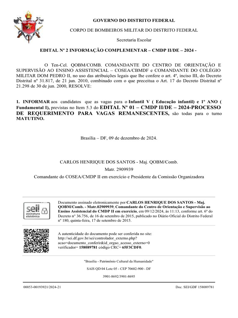 Vagas Matutinas no CMDP II - 2024 | PDF