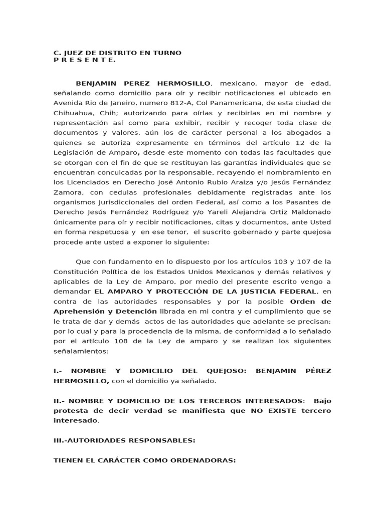 Amparo contra Orden de Aprehensión | PDF | Violación | Derecho ...