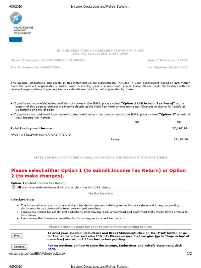 IDRS Income Tax Statement 2010 | PDF