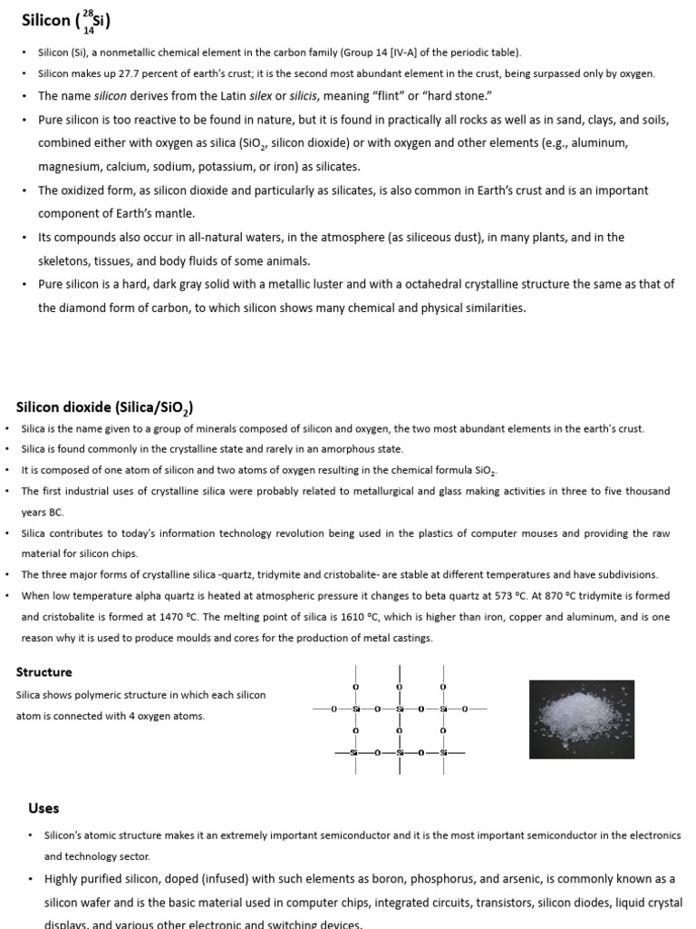 Silicon and Silica: Properties and Uses | PDF | Silicon | Silicon Dioxide