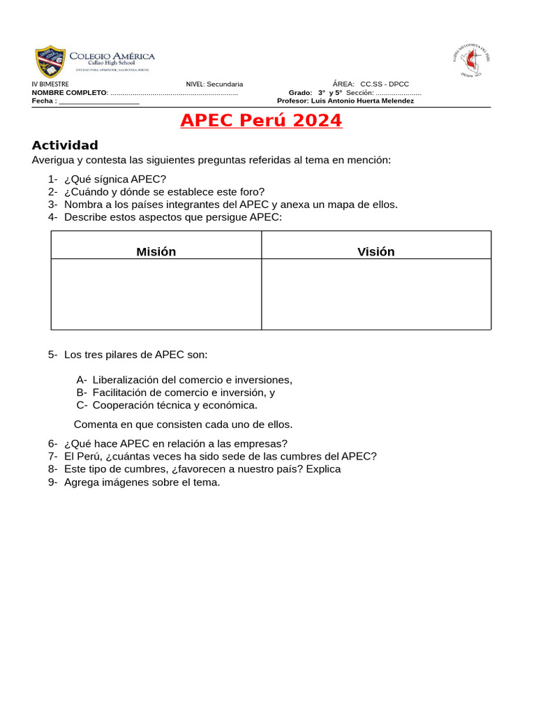 Actividades sobre APEC para Secundaria | PDF
