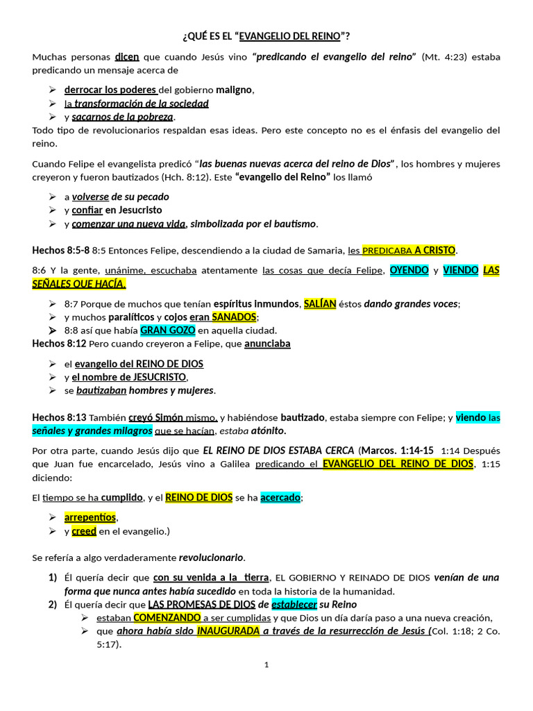 El Evangelio del Reino de Dios | PDF | Jesús | Reinado y reino de dios