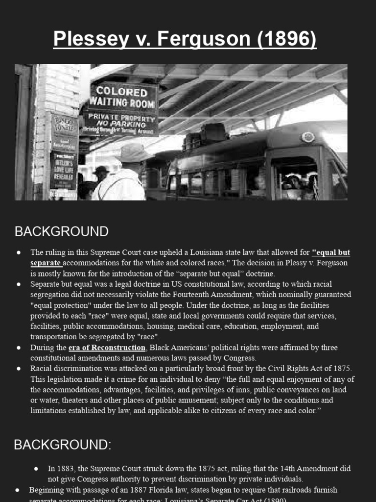 Plessey v. Ferguson (1896) | PDF | Plessy V. Ferguson | Litigation