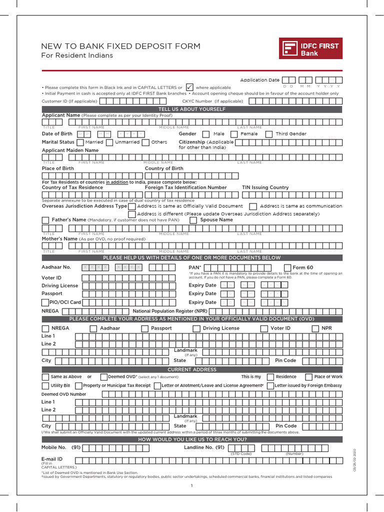 Bank Fixed Deposit Application Form | PDF