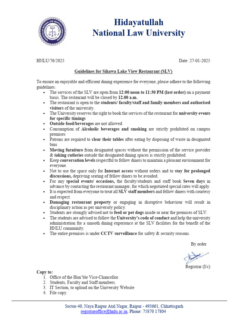 HNLU Sihawa Lake View Restaurant Guidelines | PDF | Restaurants