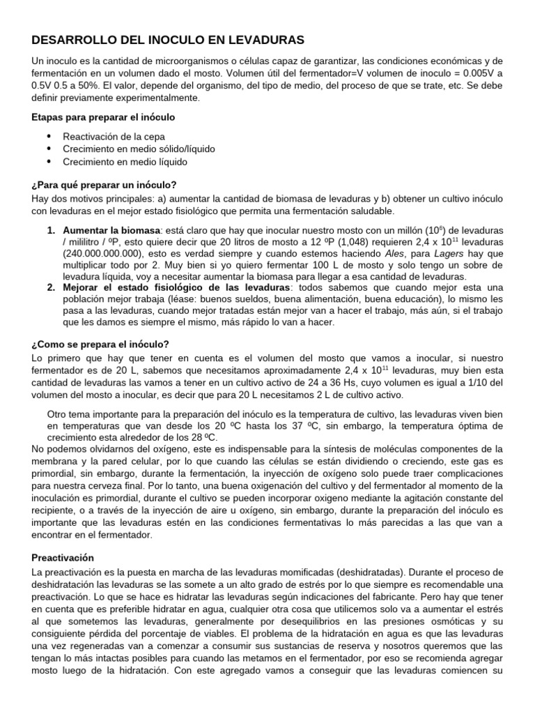 Preparación de Inóculo en Levaduras | PDF | Levadura | Fermentación