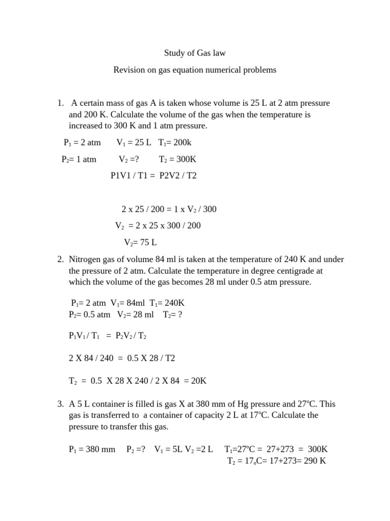 Gas Law Calculations and Examples | PDF
