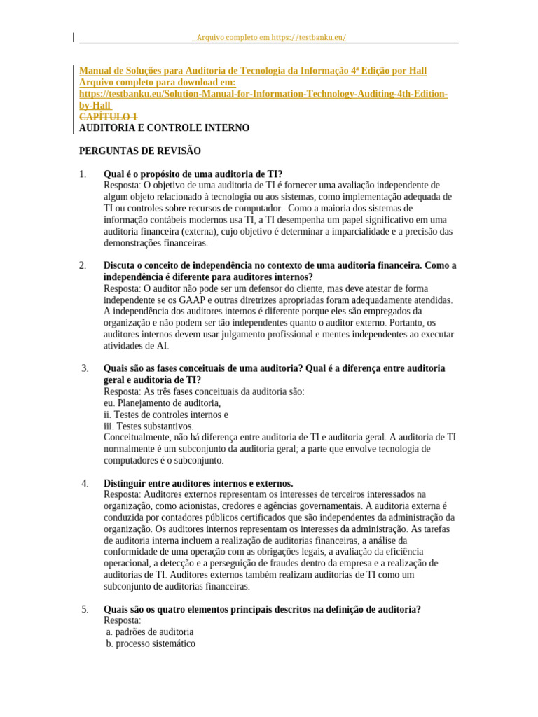 Manual de Auditoria de TI - 4ª Edição | PDF | Contabilidade | Auditoria ...