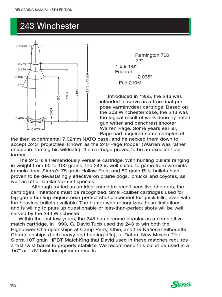 243 Winchester Reloading Data Guide | PDF | Cartridge (Firearms) | Firearms