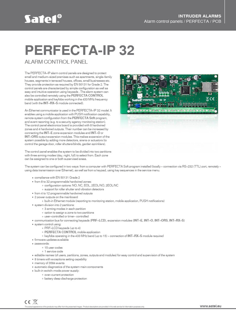 Datasheet Satel Perfecta Ip 32 Control Panel With Ethernet ...