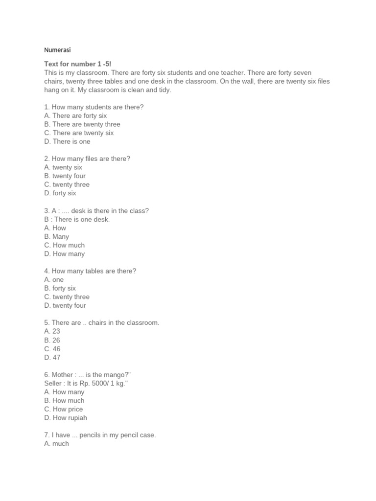 English Numeracy Exercises | PDF