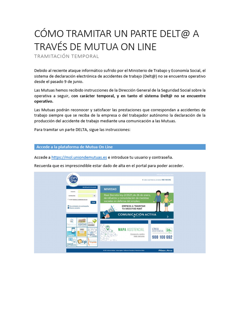 21 06 30 Como Tramitar Un Parte Delta A Traves de Mutua On Line | PDF ...