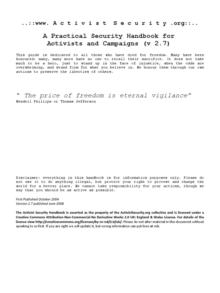 Activist Security Handbook Guide | PDF | Social Science | Law