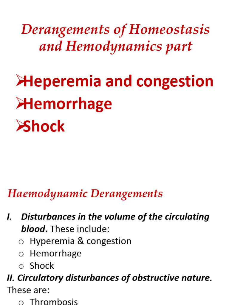 L10 Derangement of Homeostasis and Hemodynami 2024-25 1 | PDF | Shock ...
