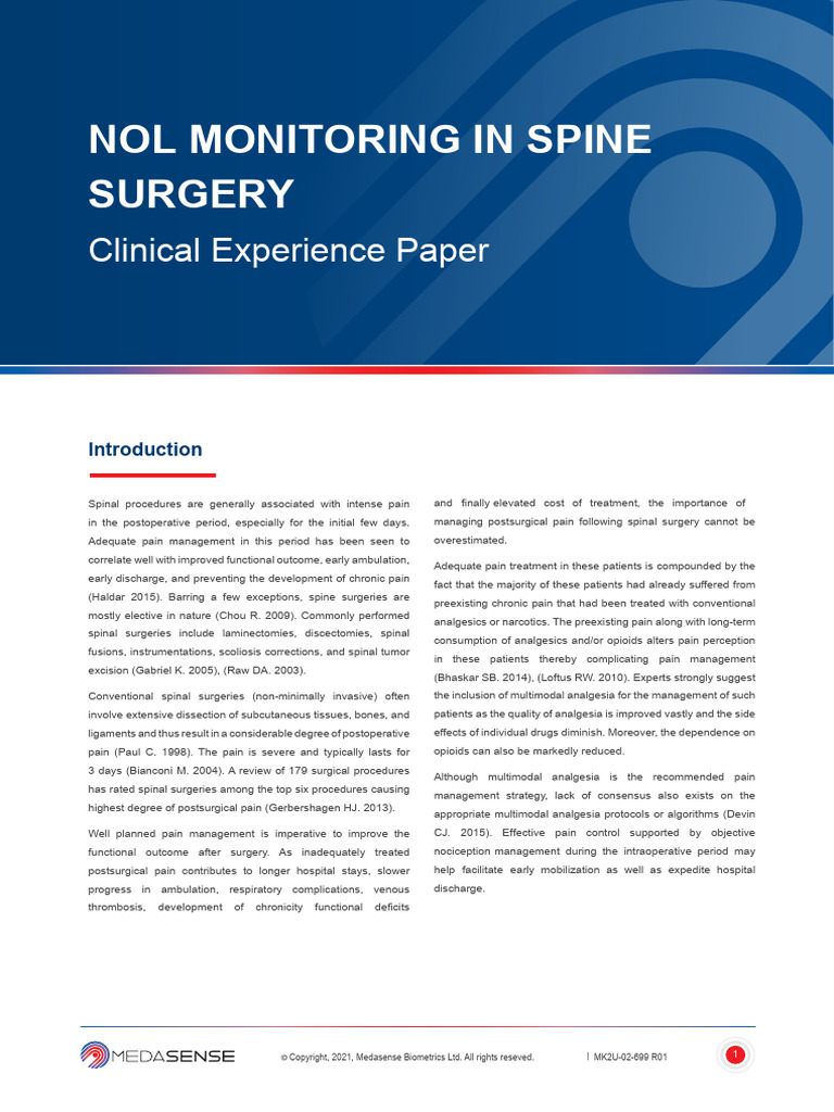 NOL Monitoring in Spine Surgery | PDF | Anesthesia | Surgery