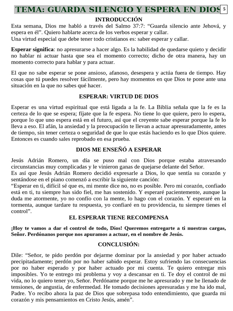 Espera en Dios: Virtud de Fe y Silencio | PDF | Fe | Dios