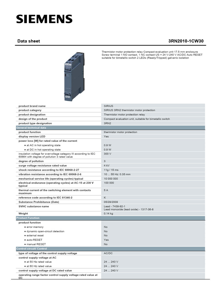 3RN20101CW30 Datasheet en | PDF | Relay | Alternating Current