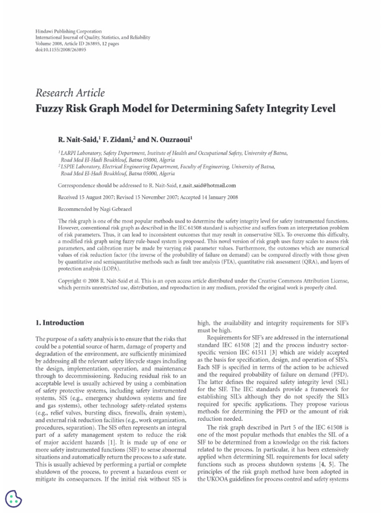 Risk Graph Model For Determining Safety Integrity Level | PDF