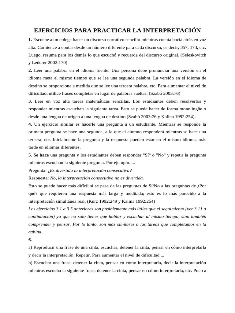 Ejercicios de Interpretación Simultánea | PDF | Traducciones | Oración ...