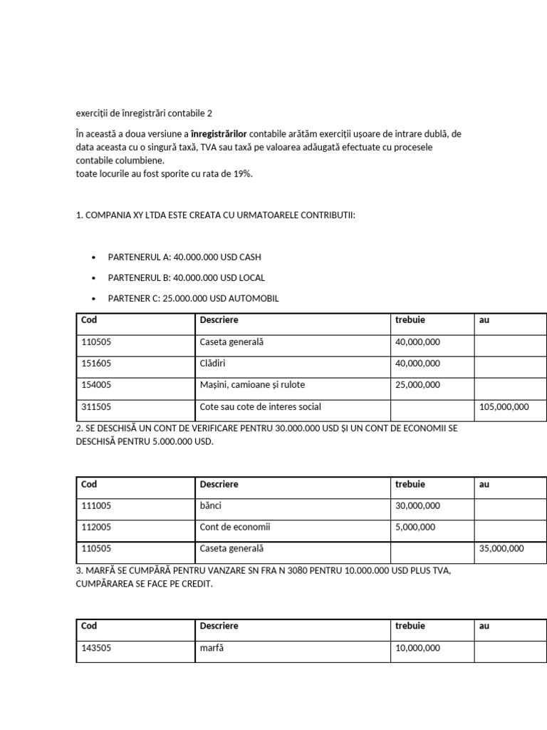 Asientos Contabile Exerciții 2 | PDF
