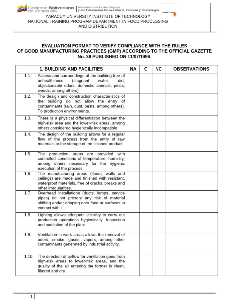 Evaluation Instrument BPF | PDF | Hygiene | Sanitation