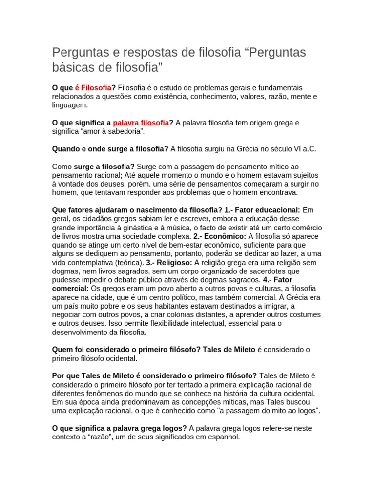 Perguntas e Respostas de Filosofia | PDF | Science | Pensamento