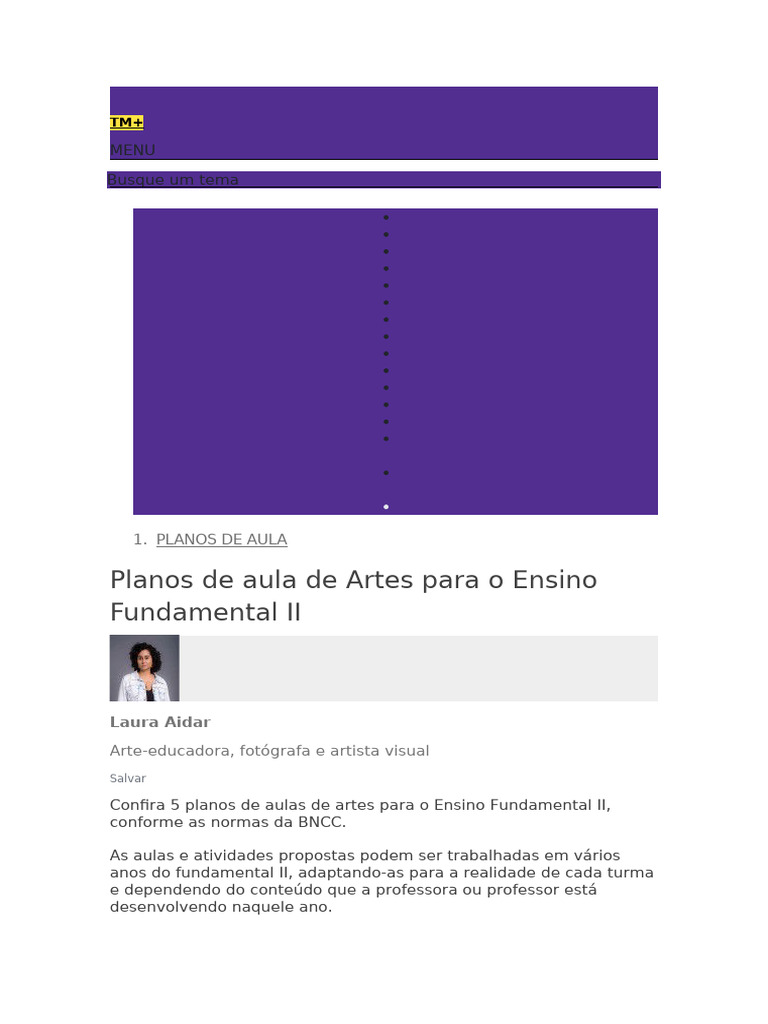 Planos de Aula de Artes para o Ensino Fundamental | PDF | Pensamento ...