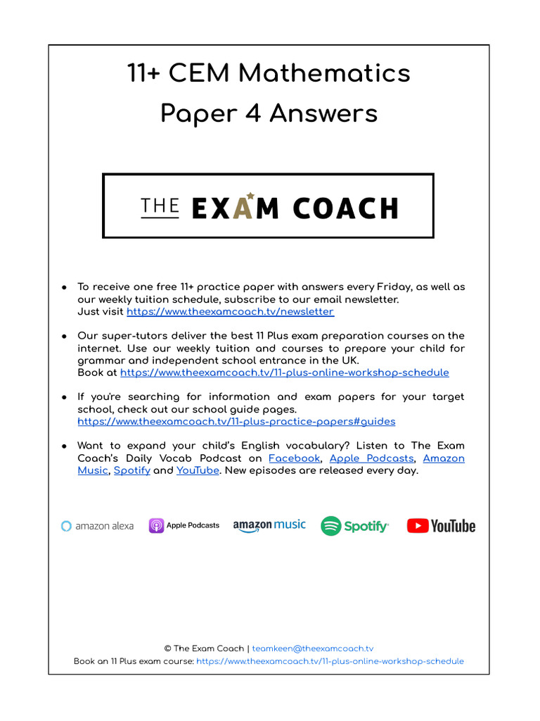 The+Exam+Coach+11++CEM+Mathematics+Paper+4+Answers | PDF