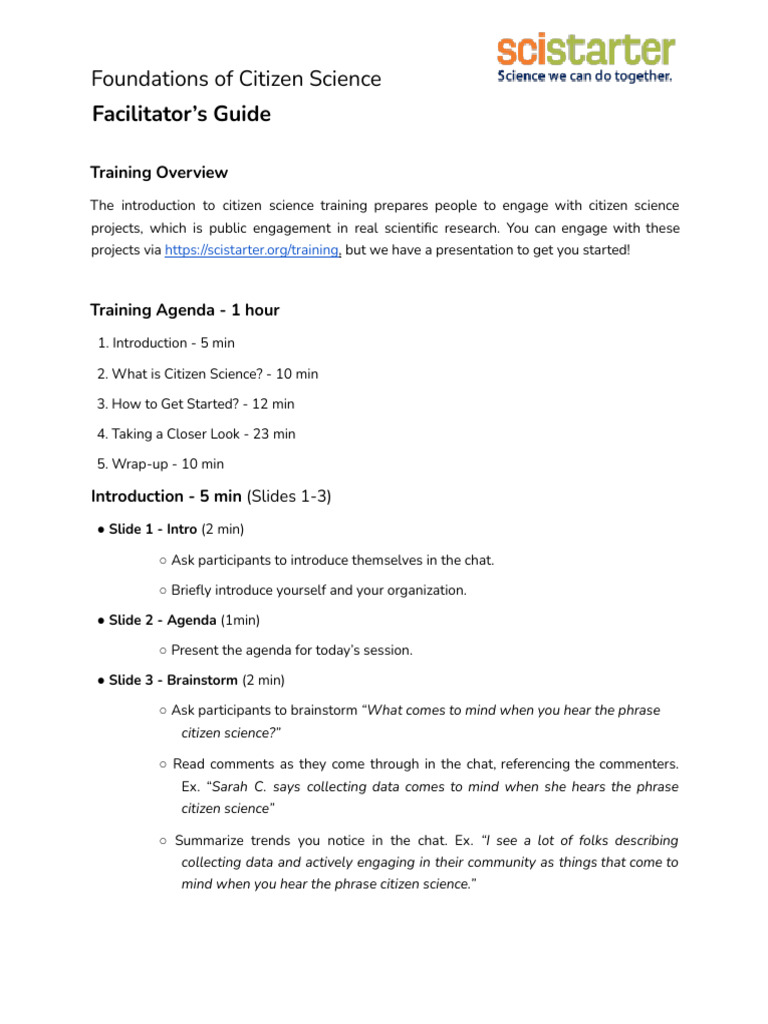 Foundations of Citizen Science - Training Guide - June 2022 | PDF ...