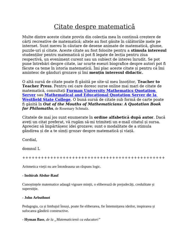 Citate Despre Matematică | PDF