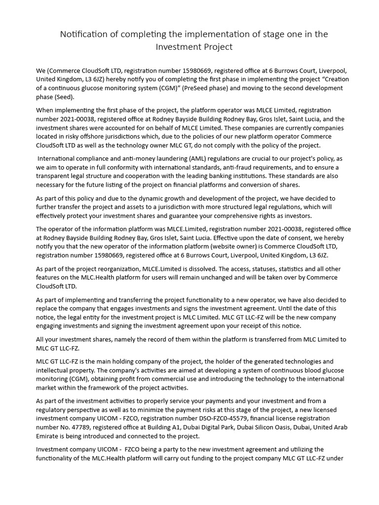 Completion of CGM Project Phase One | PDF | Investing | Business Law