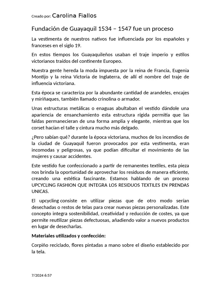 PROYECTO Fundación de Guayaquil 1534 | PDF | Vestir | Ropa