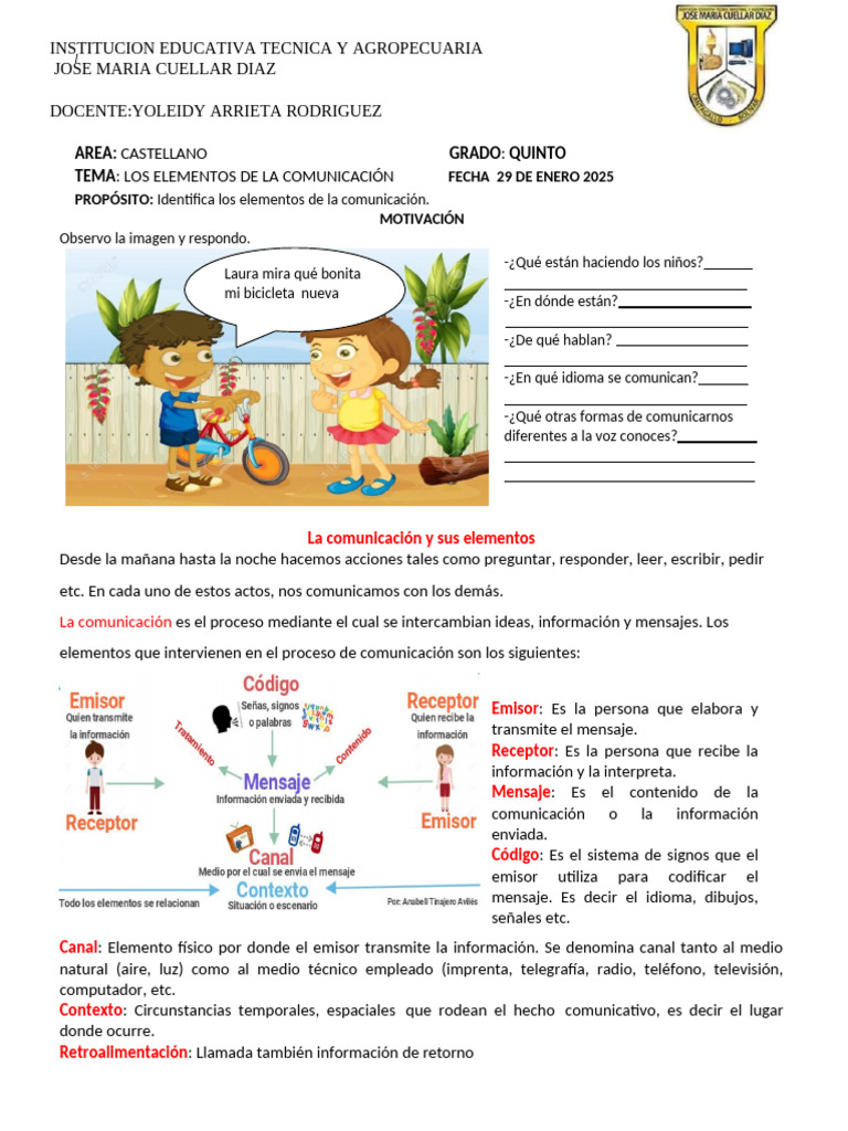 Taller Grado 5 Elementos de La Comunicacion | PDF | Comunicación