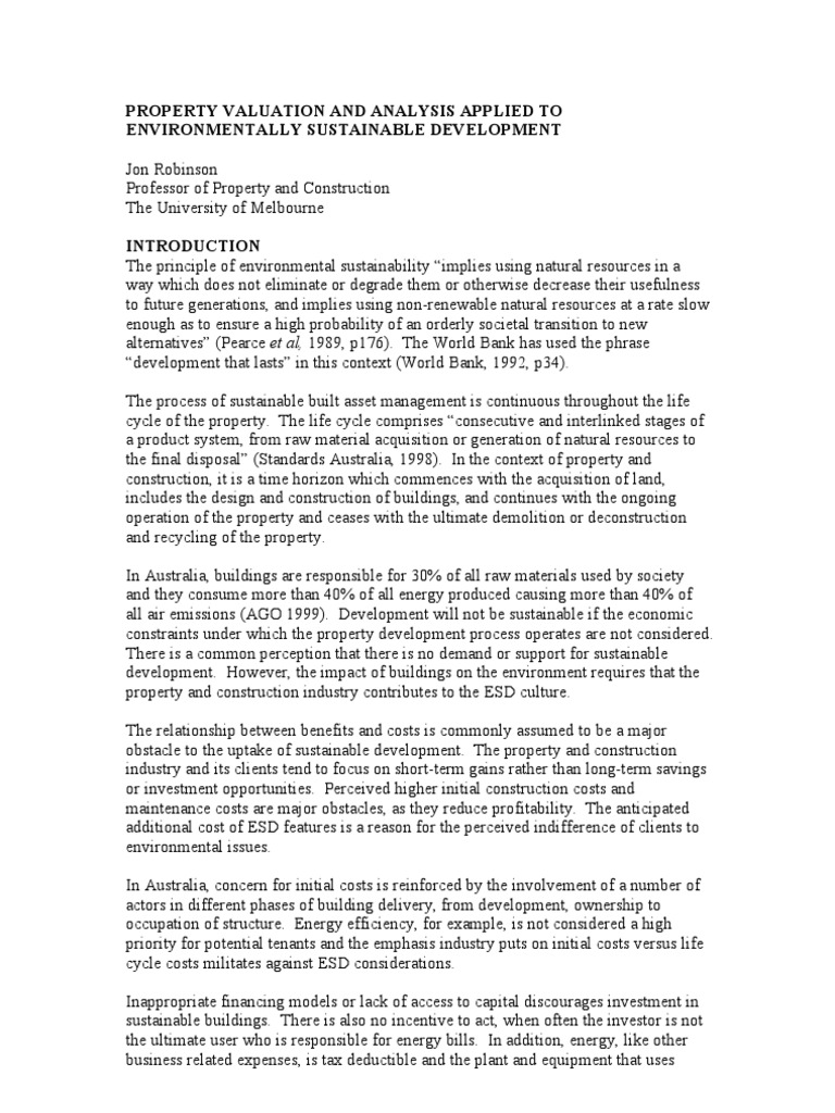 Robinson PropertyValuation of Esd PDF Green Building Valuation