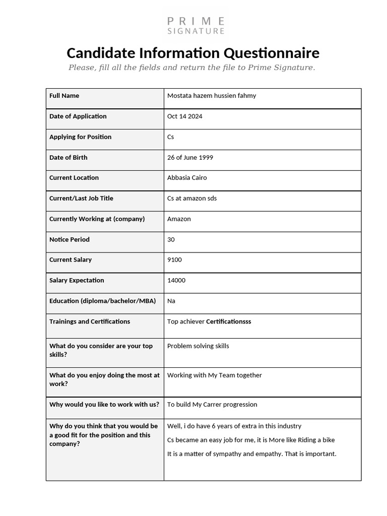 Prime Signature Application Form New | PDF