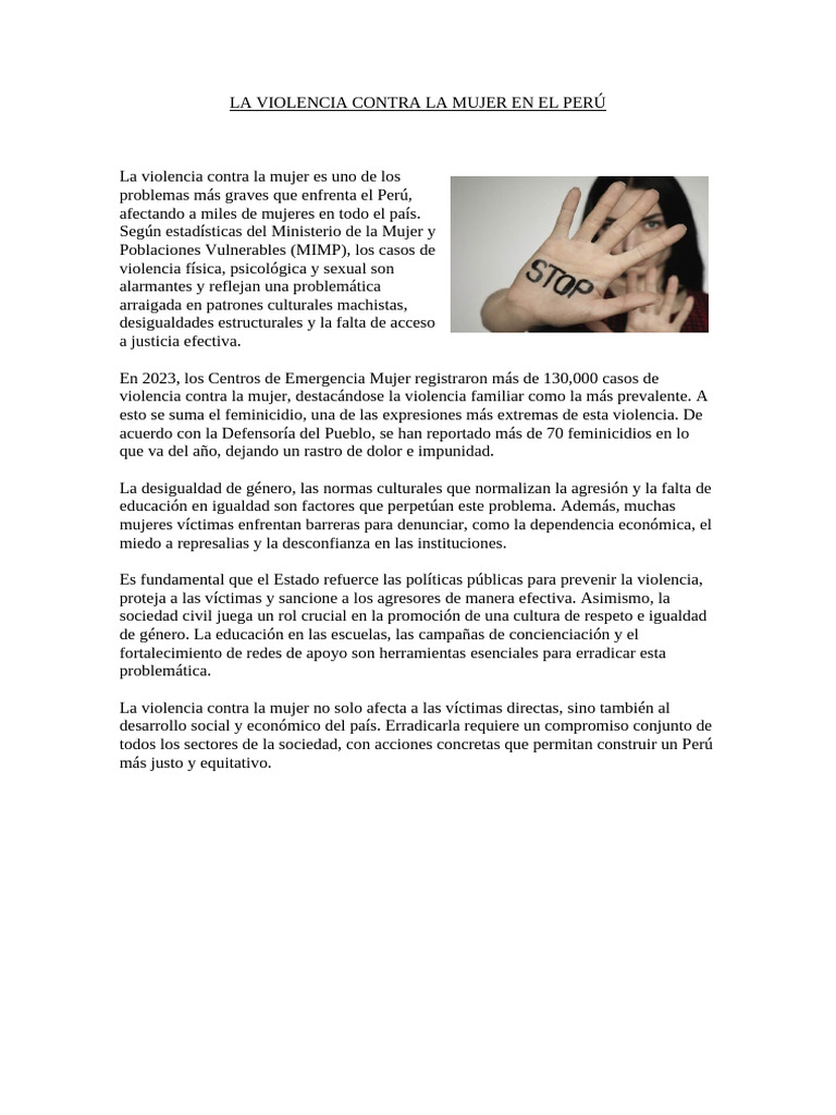 La Violencia Contra La Mujer en El Perú | PDF