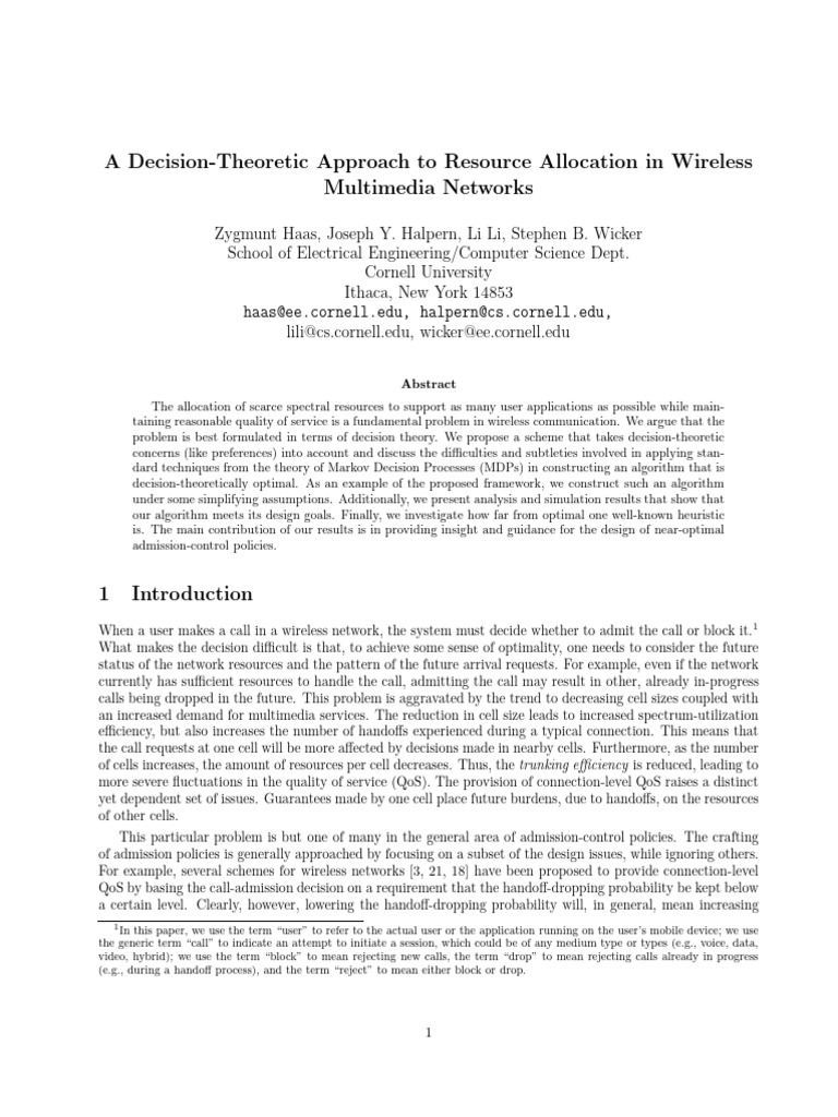Decision-Theoretic Resource Allocation in Wireless Networks | PDF ...
