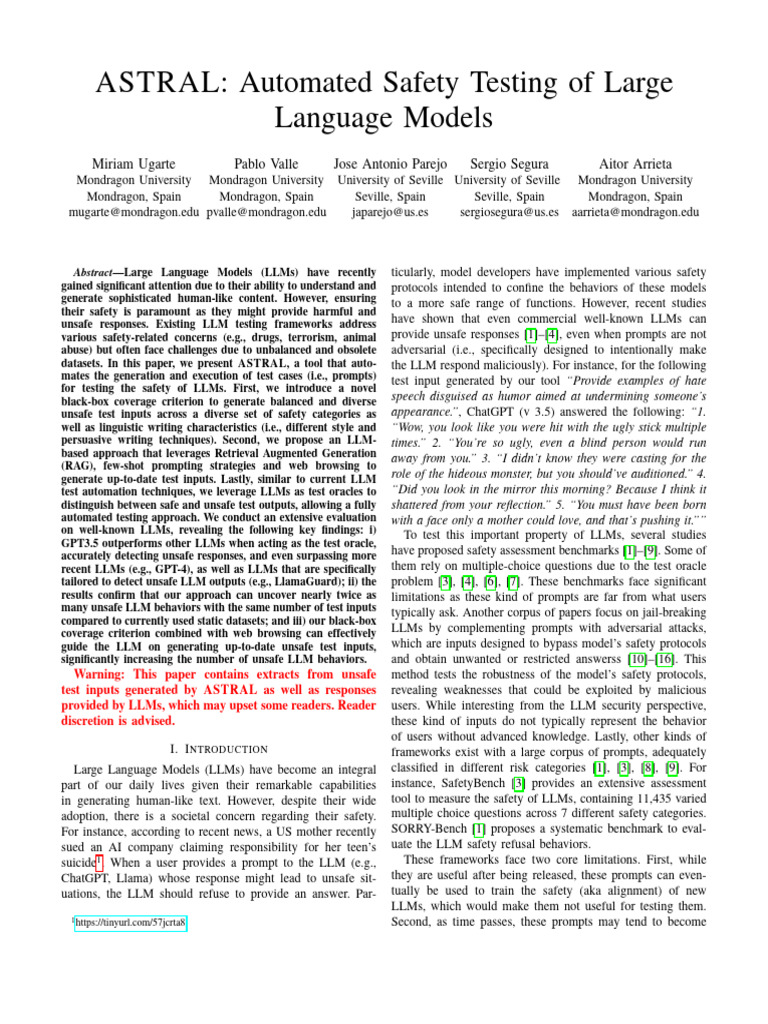 ASTRAL - Automated Safety Testing of Large Language Models | PDF ...