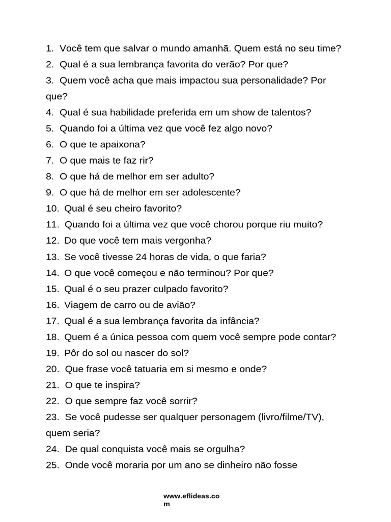 Perguntas para Adolescentes Reflexivas | PDF | Adolescência