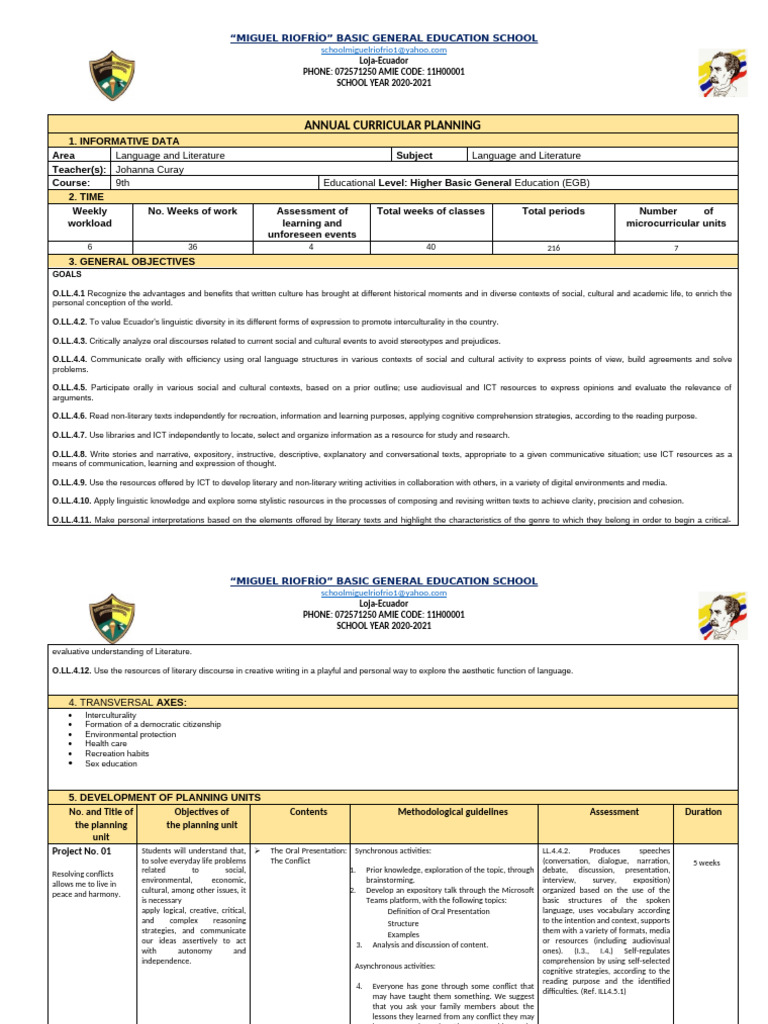 9th Grade Language Curriculum Plan | PDF | Reading Comprehension ...