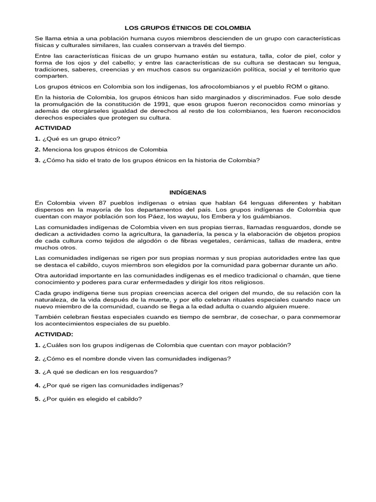 Grupos Étnicos en Colombia: Diversidad Cultural | PDF | Colombia ...