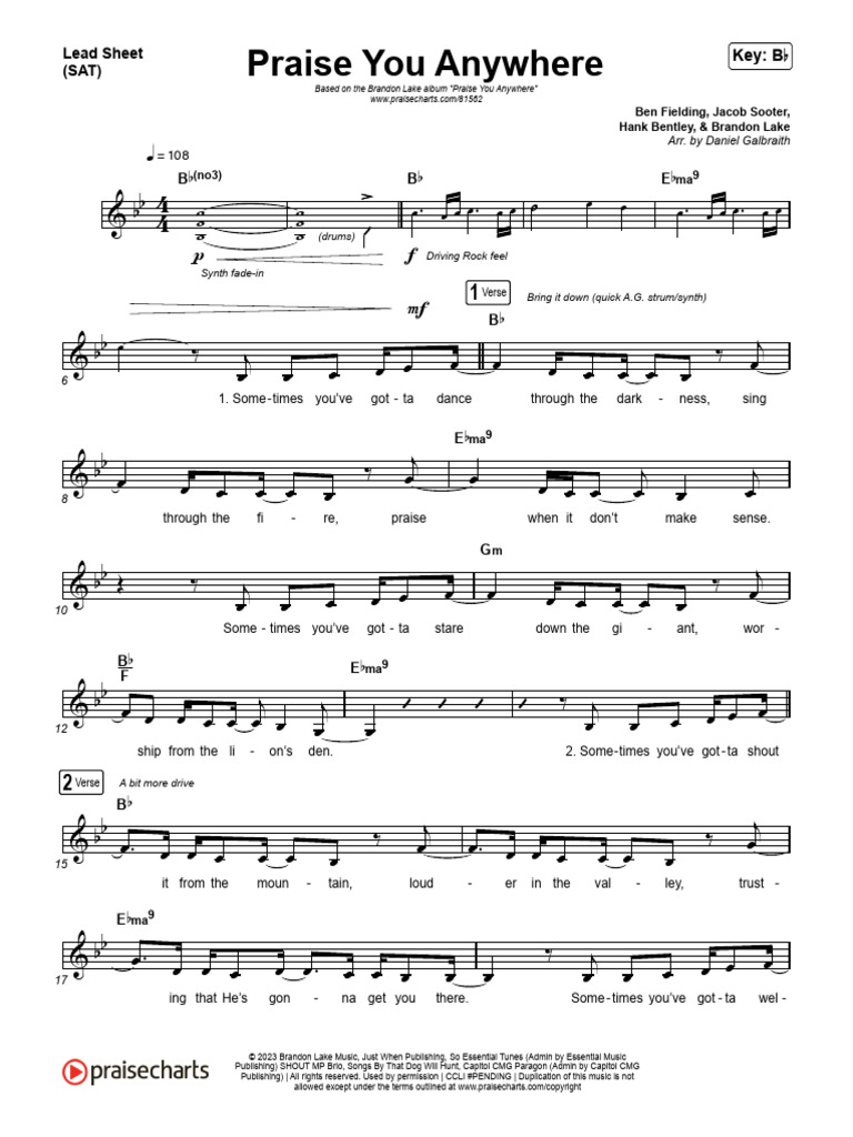 Praise You Anywhere (Brandon Lake) - BB - Lead Sheet (SAT) NIO | PDF