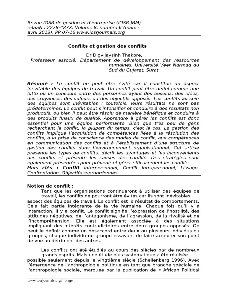 Gestion des conflits en entreprise | PDF | Négociation | Résolution de ...